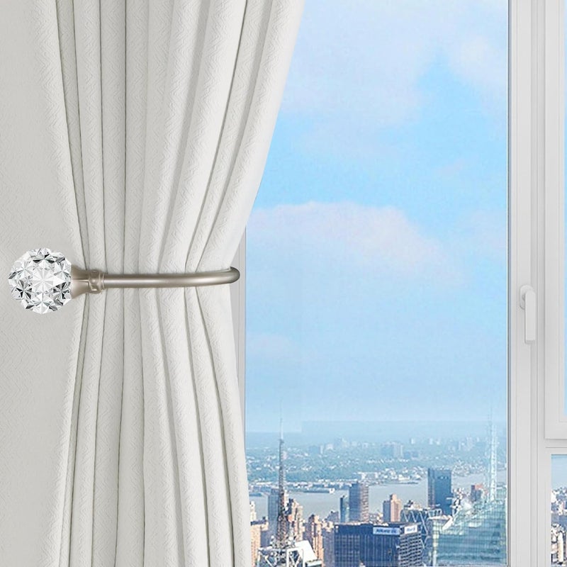 groleca 2 x Heavy Duty U Shaped Metal Curtain Holdbacks Curtain Tiebacks with Clear Crystal Ball Pull Backs Curtain Holders for Drapes (Silver) - Image 3